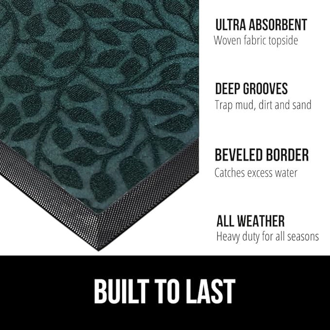 GORILLA GRIP 100% Waterproof All-Season WeatherMax Doormat, 72x24, US Designed Natural Rubber, Stain and Fade Resistant, Low Profile Indoor Outdoor Door Mats, Easy Clean Patio Mat, Moss Vine Leaves-Ruum Studio Home