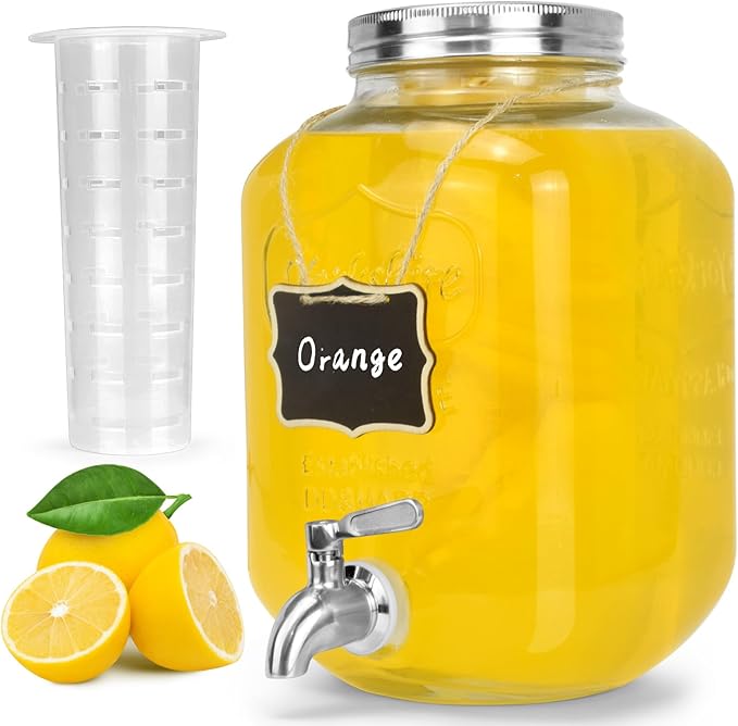 DD&HAPP Glass Beverage Dispenser With Stainless Steel Spigot,1.2 Gallon Mason Jar Drink Dispenser,Sun Tea,Lemonade & Juice Dispenser for Parties, Weddings & Events.Leak-Proof, Infuser Included.-Ruum Studio Home