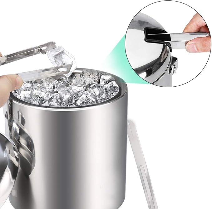 Sailnovo Ice Bucket, Double-Wall Stainless Steel Insulated Ice Buckets With Lid and Ice Tong, Ideal for Cocktail Bar, Parties, Chilling Wine, Champagne - 1.2 Liter Ice Container-Ruum Studio Home