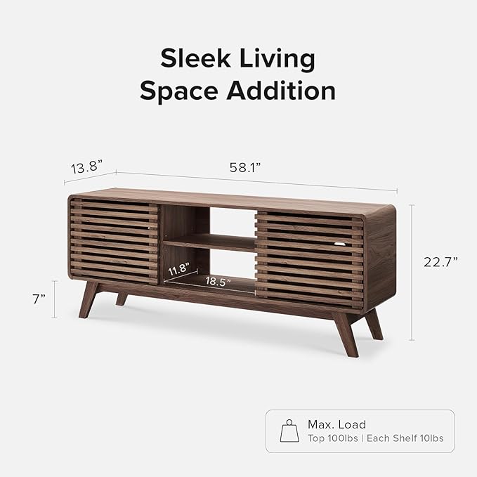 mopio Ensley TV Stand, Mid Century Modern for 55/60/65 inch TV, Farmhouse TV Stand, Entertainment Center with Storage, TV and Media Consol for Living Room (Walnut, 59" Tall)-Ruum Studio Home
