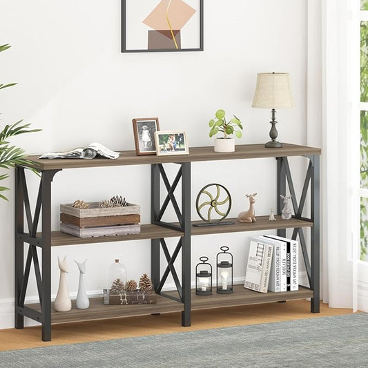 LVB Rustic Console Table, Wood Metal Entryway Table Behind Couch, Industrial Sofa Table with 3 Tier Storage Shelf, Modern Wooden Foyer Hallway Table for Entry Living Room Bedroom, Rustic Oak, 47 Inch-Ruum Studio Home