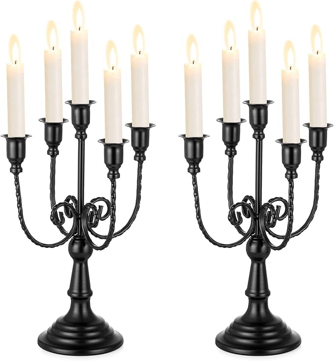 Sziqiqi Black Candelabra Candle Holder - Candle Holders for Candlesticks Set of 2 Metal Candelabrum Stand for Wedding Christmas Table Centerpieces Decor-Ruum Studio Home
