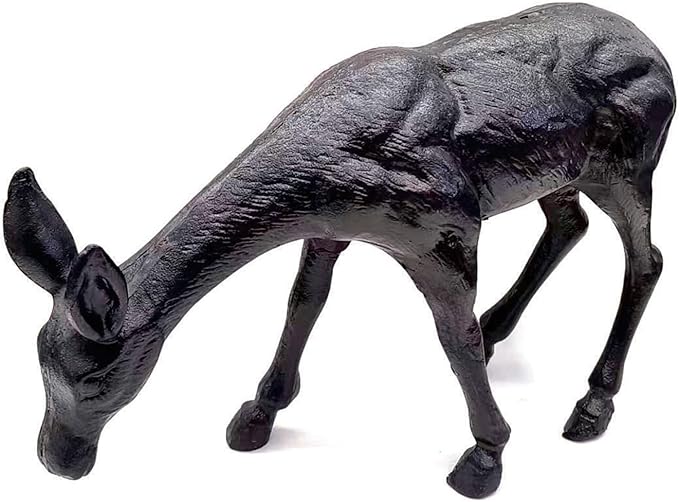 Cast Iron Deer Sculpture（11.4" Tall）, Realistic Lawn Garden Decor Statue, Lifelike Grazing Deer Figure, Outdoor/Indoor Decorative Art, Metal Animal Ornament HC3672-Ruum Studio Home