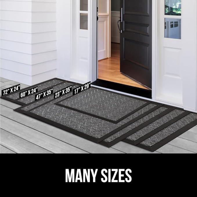 GORILLA GRIP 100% Waterproof All-Season WeatherMax Doormat, 47x35, US Designed Natural Rubber, Stain and Fade Resistant, Low Profile Indoor Outdoor Door Mats, Easy Clean Patio Mat, Green Palm-Ruum Studio Home