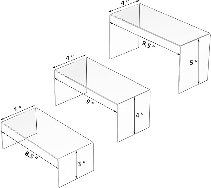 8.5x9x9.5 Inch Acrylic Risers Display Stands 3pcs, Rectangular Display Risers 3 Steps, Clear Acrylic Stand for Brand Store, Retails-Ruum Studio Home