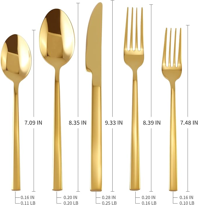 Stainless Steel Flatware Set Hand Forged 18/10 Silverware Set Cutlery Set Gold Cuboid Handle Mirror Finished 20 Pieces Service for 4-Ruum Studio Home