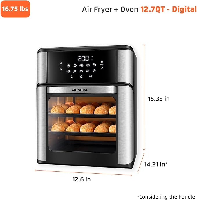 Air Fryer Oven 1800W, 12.7QT Capacity, Touchscreen Panel, Automatic Shut-Off – Black & Stainless Steel – Mondial-Ruum Studio Home
