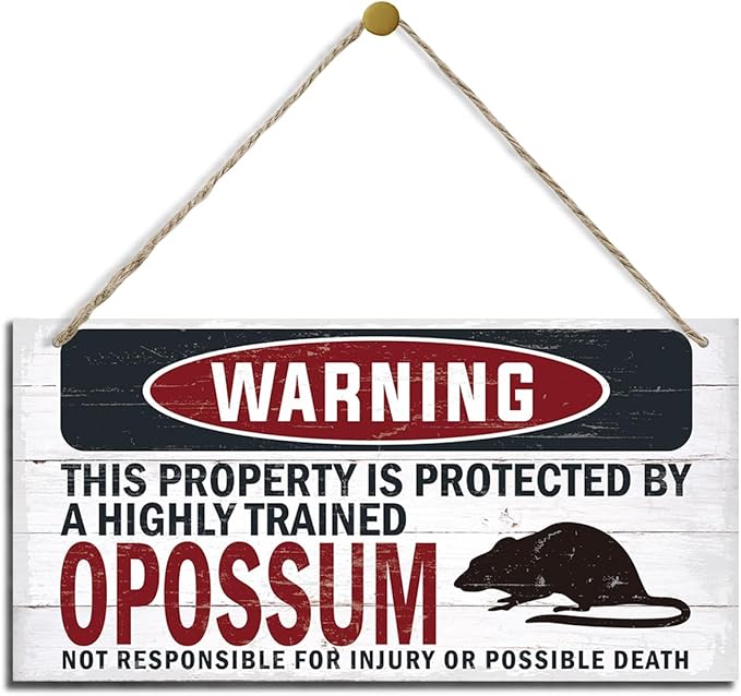 Warning Sign, Opossum Warning Wood Plaque Sign, Funny Door Signs, Decorative Wood Hanging Suspension Plaque, Farmhouse Wooden Wall Decor, Outdoor Hanging Wooden Signs-Ruum Studio Home