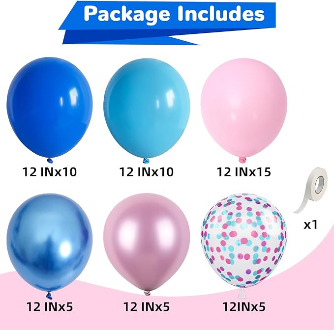 Pink and Blue Balloons 12 Inch Pastel Metallic Blue Baby Light Pink Chrome Latex Balloon Confetti Balloon for Kids Girls Hawaiian Summer Gender Reveal Wedding Birthday Baby Shower Party Decor-Ruum Studio Home