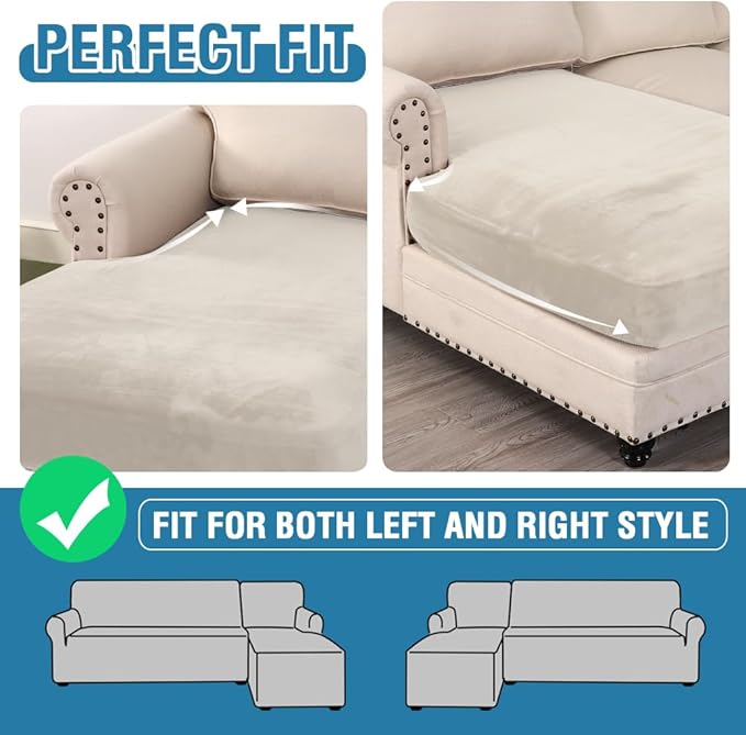 H.VERSAILTEX Velvet Stretch Individual Chaise Cover Sectional Couch Covers for L Shaped Sofa Both Left/Right Furniture Protector Seat Cushion Sofa Cover (1 Piece Chaise Cover, Porcelain)-Ruum Studio Home
