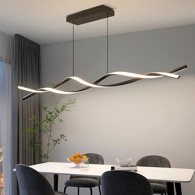Modern Ceiling Chandelier Light, Acrylic Anti Flicker Pendant Lamp with Remote Control Dimmable 3 Color Mode & Brightness (Warm Cool Neutral Light) for Kitchen Bar Walnut 57in-Ruum Studio Home