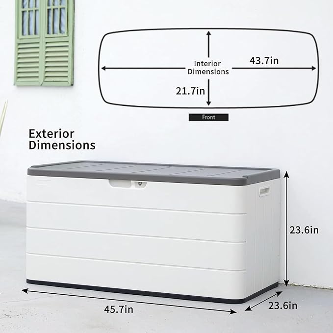 100 Gallon Outdoor Storage Box Waterproof Lockable Resin Deck Box Large, Patio Storage Bin for Pool Accessories Cushion Furniture, Garden Tools, UV-Resistant Outside Delivery Black&White-Ruum Studio Home