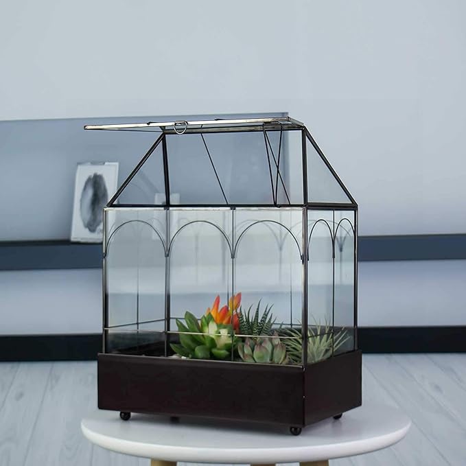 Large Tall Glass Plant Terrarium – House Succulent Terrarium Kit with Lip and Tray Glass Greenhouse Terrarium for Plant 9.5”X5.7”X11.4”-Ruum Studio Home