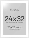 Homeforia Poster Frame 24x32 Silver, High End Metal 24 x 32 Large Picture Frame with Mat 20 x 28 Photo, 24x32 Silver Frames Matted to 20x28 Print, 32x24 Thin Frames, Tempered Glass, Wall Kit, Set of 1-Ruum Studio Home