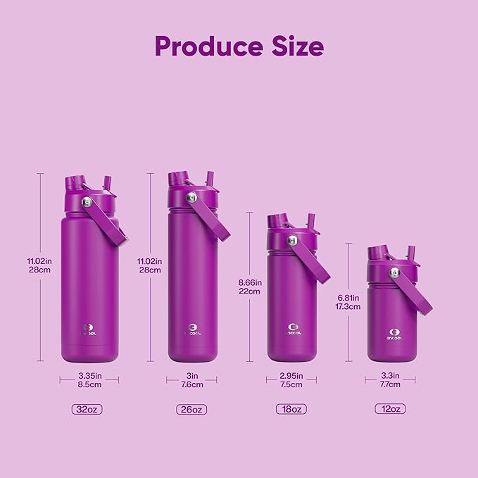 Insulated Water Bottle with Straw Stainless Steel Water Bottle, Leak-Proof, BPA-Free, Double Wall Vacuum Keeps Cold for 24 Hours for Sports, Travel, School (26 oz, Bright Magenta)-Ruum Studio Home