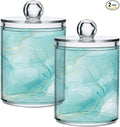 2 Pack Qtip Holder Dispenser Turquoise Marble Bathroom Storage Canister Lid Acrylic Plastic Apothecary Jar Set Vanity Makeup Organizer for Cotton Swabs/Pads/Floss-Ruum Studio Home