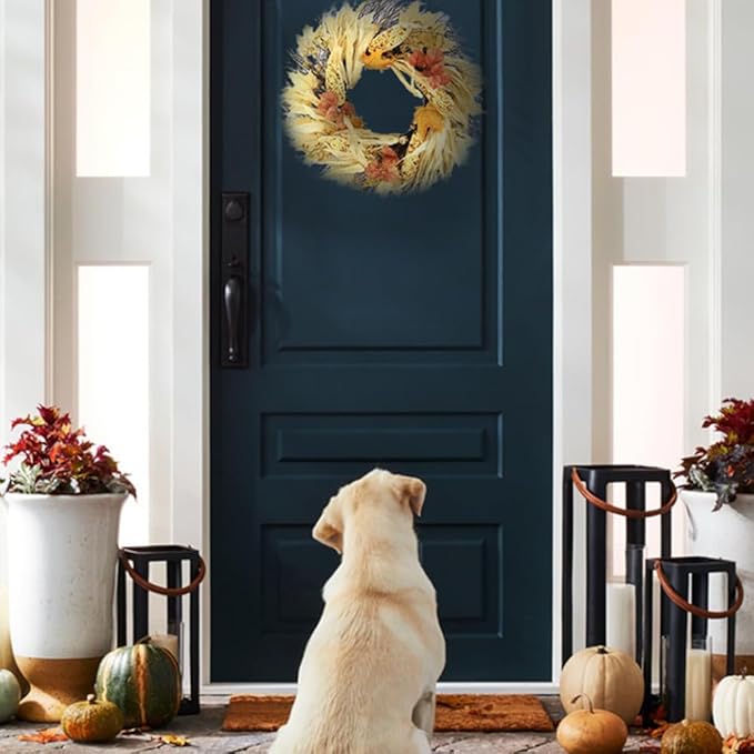 Admired By Nature Autumn Corn Husk Wreath - 26" Natural Fall Color Artificial Wreath - For Home Decor, Offices, Weddings, Events, Parties, Thanksgiving-Ruum Studio Home