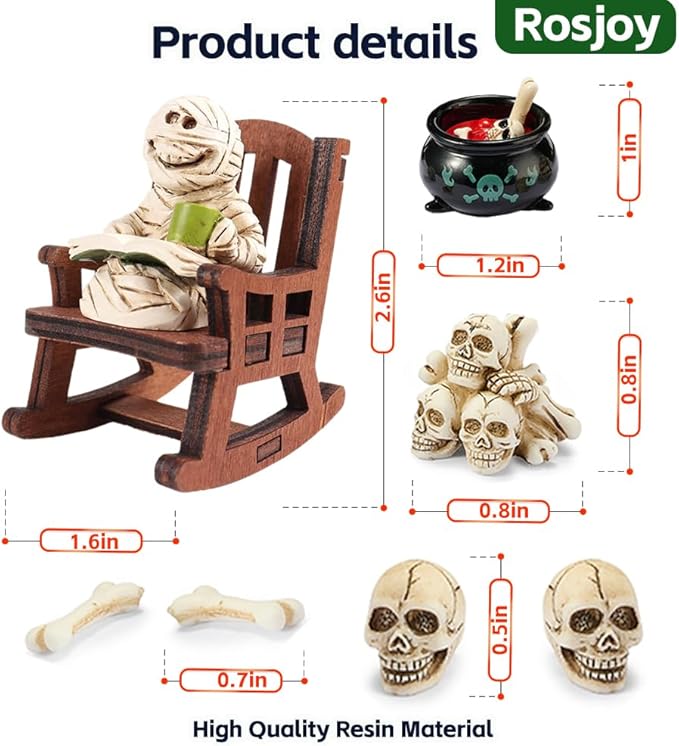 Halloween Fun Miniature Mummy Figurine,Gothic Horror Resin Mummy Decor,for Bookshelf Decor,Desk Trinkets,Collectible,Party Gifts-Ruum Studio Home