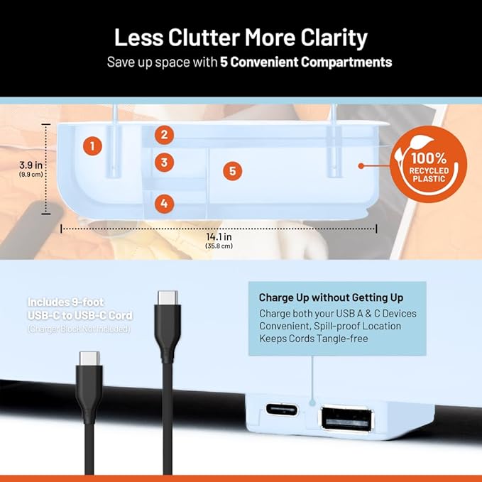 Squirrel-Bedside Perch, Floating Organizer with USB-C & A Charging Ports, Great Bedside Shelfie, Gift for teens and college freshman, for Gamers, Dorm room gifts. Assembly in 1 minute. Light Blue-Ruum Studio Home