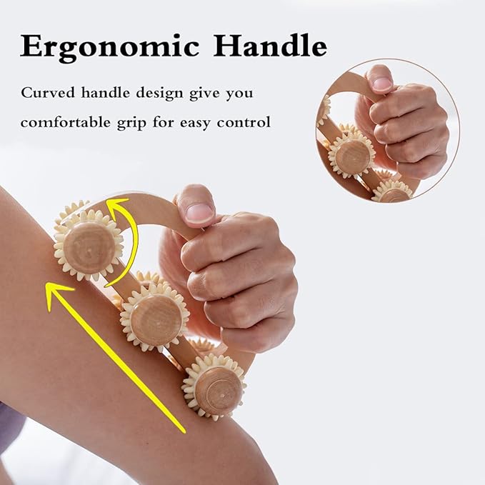 Handheld Massage Roller for Sore Muscle, Wood Therapy Massage Tools for Body, Wooden Fascia Roller for Deep Tissue, Lymphatic Drainage Massager for Legs/Thighs/Butt-Ruum Studio Home