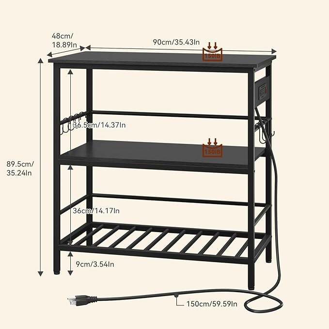 IBUYKE Kitchen Island with Storage, Bakers Rack with Power Outlet,Microwave Stand with Large Worktop,Rolling Bar Cart for Home, Outdoor, Kitchen,Black TMJ029B-Ruum Studio Home