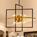 31.5'' Large Modern Lantern Chandeliers, 12-Light Black Gold Geometric Pendant Light Fixture, Industrial Hanging Chandelier for Entryway Foyer Hallway Dining Room, Kitchen Island-Ruum Studio Home