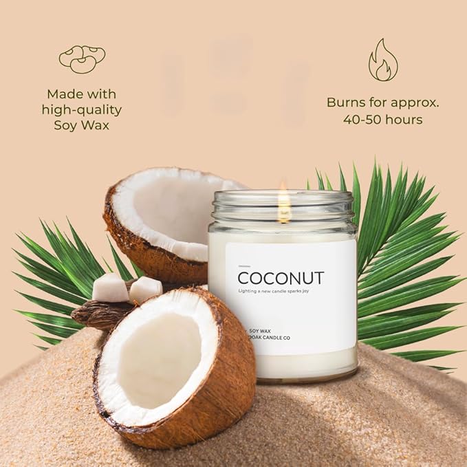 1OAK Soy Wax Scented Candle (Coconut) - Long Burning Premium Hand-Poured (7oz.)-Ruum Studio Home