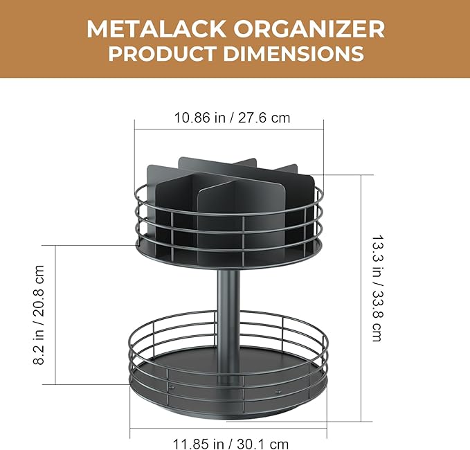 Snack Organizer - Versatile Snack Storage 2 Tier Lazy Susan with Convenient Grab-and-Go Design, Metal Snack Holder for Home, Office, Breakroom, 11.85" L x 11.85" W x 13.3" H (Matte Black)-Ruum Studio Home