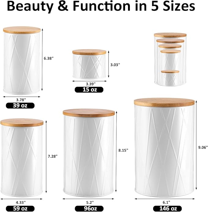 White Canister Sets for Kitchen Counter, Kitchen Canisters Set of 6, Flour and Sugar Containers, Coffee and Tea Storage, Modern Farmhouse Kitchen Decor-Ruum Studio Home