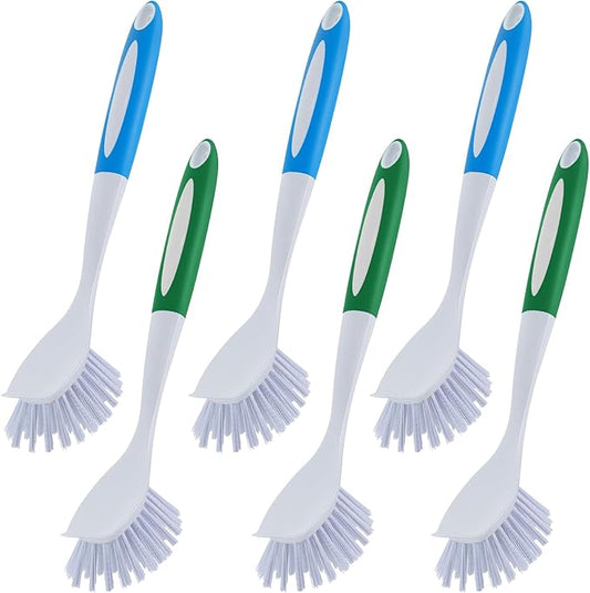 Hsei 6 Pcs Blue and Green Kitchen Scrub Dish Brush Bulk with 11 Inch Anti Slip Handle Cleaning Dish Scrubber with Stiff Bristles Washing Scrub Brushes for Housekeeping for Pots and Pans, Kitchen Sink-Ruum Studio Home