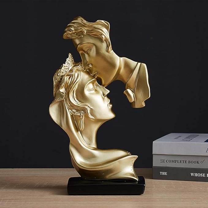 Couples Kiss Sculpture,Abstract Art Couple Sculpture Home Furnishing Resin Statue Decoration Romantic Statue Used for Home Decoration, Wedding, Gift. (Gold)-Ruum Studio Home