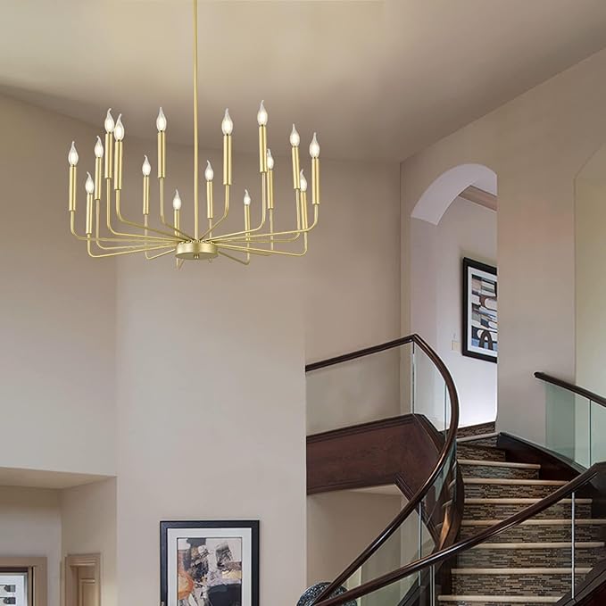 Modern Gold Farmhouse Chandeliers, 16-Light Industrial Metal Chandelier Lighting, Classic Candle Hanging Pendant Light Fixtures for Kitchen Island, Living Room, Dining Room, Stair-Ruum Studio Home
