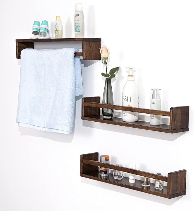 AZSKY Nursery Book Shelves 24 in Set of 3 Walnut Floating Bookshelf for Kids Room Wall Mounted Floating Shelves Solid Nursery Bookshelf Perfect Decor for Kitchen Bedroom Living Room-Ruum Studio Home