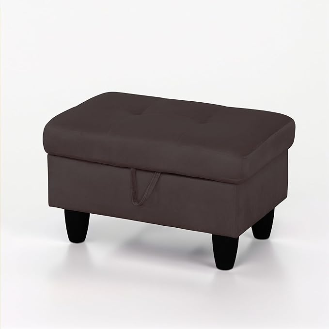 Ottoman Rectangular Storage Ottoman Bench, Flannel Footrest Stool Footstool with Lid for Living Room, Bedroom, Entryway, Dark Coffee, 28.5"x19"x17.5"-Ruum Studio Home