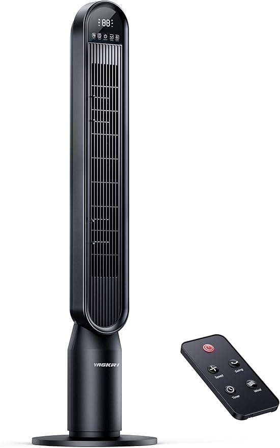 VAGKRI 42 Inch Tower Fan for Bedroom, Bladeless Quiet Floor Fan with 135° Vertical 90° Oscillation Fans for Indoors use, 4 Speeds, 4 Modes, 15H Timers Standing Fans with Remote Black-Ruum Studio Home