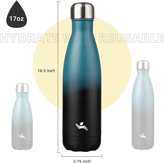 Insulated Water Bottles,17 oz Double Wall Stainless Steel Vacumm Metal Flask for Sports Travel,Indigo Black-Ruum Studio Home