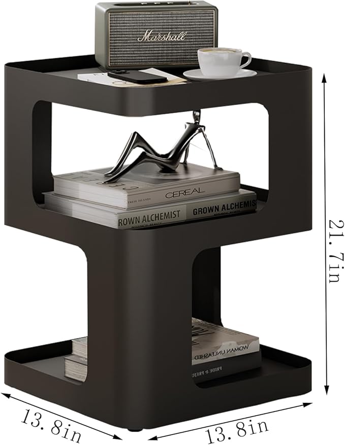 Modern Side Table, Metal Bedside Table Living Room, 3 Tier end Tables with Storage,Nightstand for Small Spaces, Living Room, Bedroom, Sturdy, No Assembly Required-Ruum Studio Home