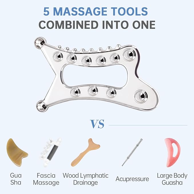 Metal Body Gua Sha Tool, 5 in 1 Muscle Scraper Tool, Lymphatic Drainage Massager for Self Care, Fascia Blaster for Cellulite, Trigger Point Massage Tools for Pain Relief-Ruum Studio Home