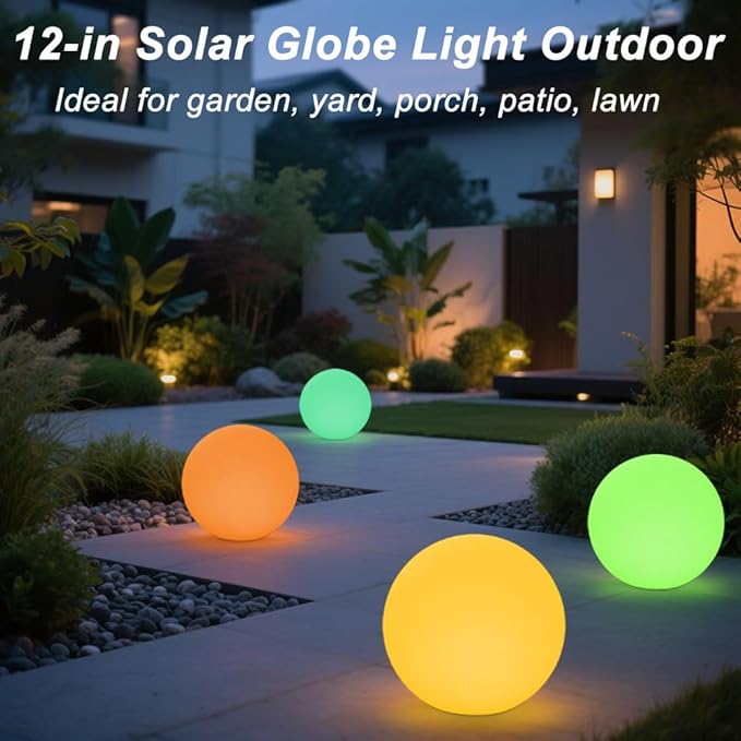 12 Inch Solar Glowing Ball Light Outdoor, Solar Garden Globe Light w/Remote, RGB Color Changing Waterproof Large LED Orb Lights, Landscape Lighting Mood Lamp w/Ground Stake for Patio Yard Lawn Path-Ruum Studio Home