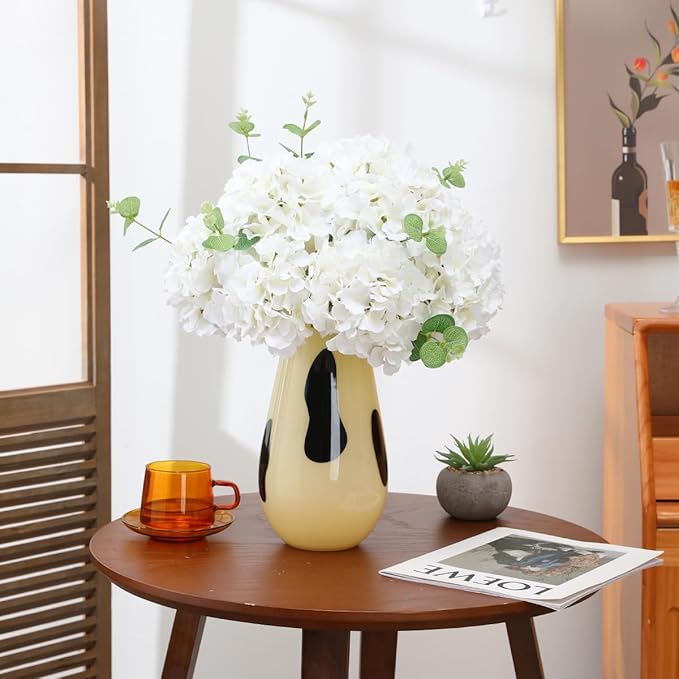 Tifuly Hydrangea Artificial Flowers -12 pcs Realistic Fake Hydrangea Silk Flowers with Stems Faux Hydrangea Flowers Heads for Office Home Party Wedding Centerpiece DIY Floral Decor (White)-Ruum Studio Home