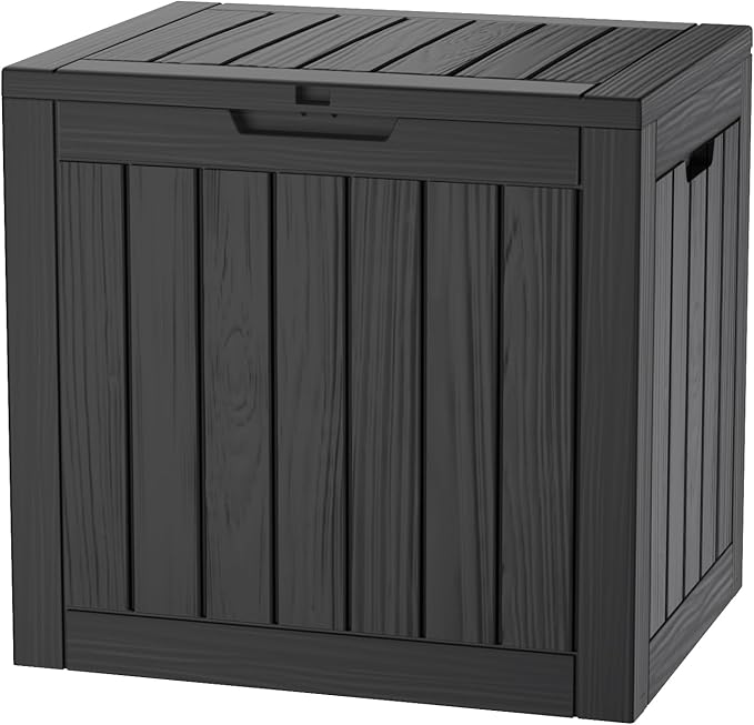 30 Gallon Double-Wall Resin Deck Box - Lockable Waterproof Outdoor Storage Box, 151lbs Capacity & Doubles as Seating for Patio Furniture - Garden Tools, Pool Accessories (Black)-Ruum Studio Home