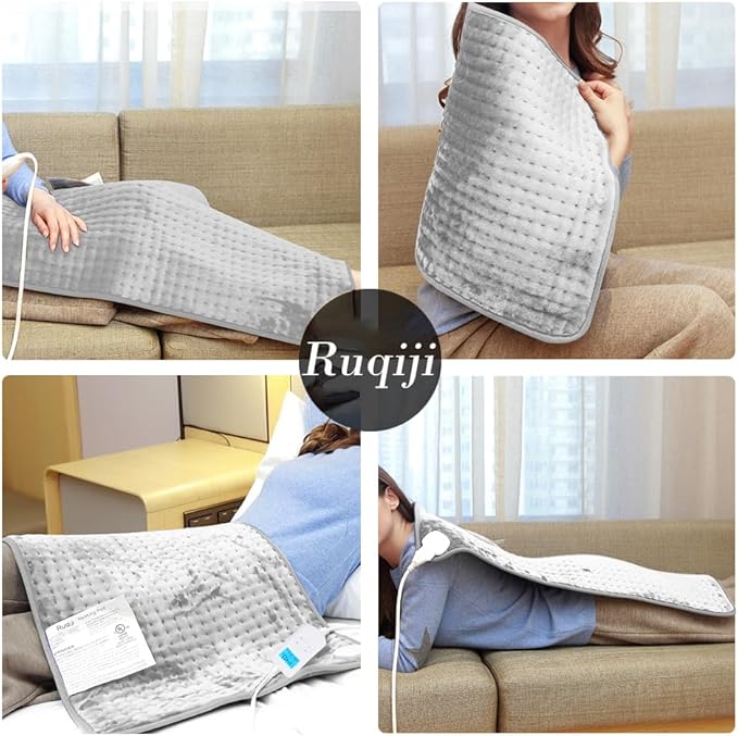 Ruqiji 17''x33'' XXXL King Size Heating Pad with Fast-Heating Technology&10 Temperature Settings, Flannel Electric Heating Pad/Pain Relief for Back/Neck/Shoulders/Menstrual Pain/Leg Cramp (Light Grey)-Ruum Studio Home