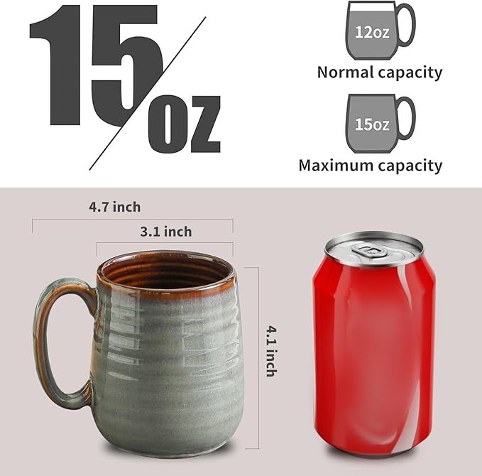 Hasense 12 oz Coffee Mugs, Ceramic Coffee Cups Set of 6, Stoneware Latte Mug with Large Handle for Coffee, Tea, Milk and Chocolate, Easy Hold & Clean, Dishwasher & Microwave Safe, Light Grey-Ruum Studio Home
