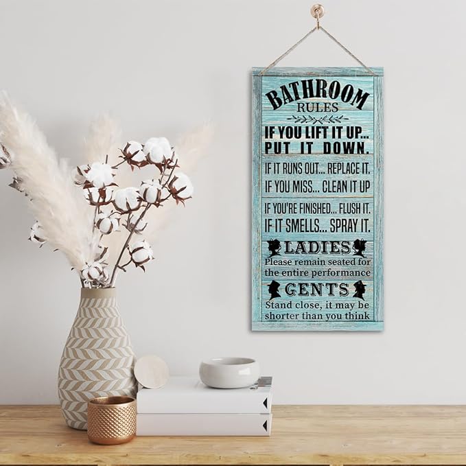 Rustic Western Bathroom Decor - Funny Wall Signs, Farmhouse Country Rules Wall Decor C1-Ruum Studio Home