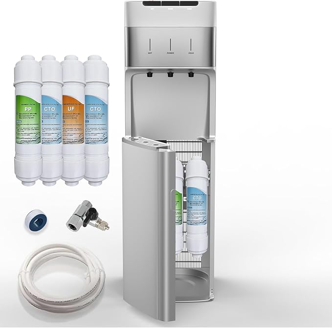 Self Cleaning Bottleless Water Cooler Dispenser with 4 Stage Water Filter 3 Temperature Settings Silver-Ruum Studio Home