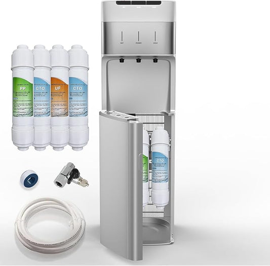 Self Cleaning Bottleless Water Cooler Dispenser with 4 Stage Water Filter 3 Temperature Settings Silver-Ruum Studio Home