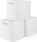 OIAHOMY Storage Cubes 11 Inch - 3 Pack, Cotton Rope Woven Baskets for Organizing, Square Storage Baskets for Shelves Organizer, Classroom, Kids Toy Bins, Closet, Baby Nursery-White-Ruum Studio Home