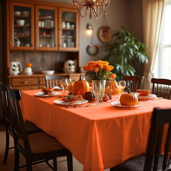 sancua Rectangle Tablecloth - 60 x 84 Inch - Stain and Wrinkle Resistant Washable Polyester Table Cloth, Decorative Fabric Table Cover for Dining Tables, Buffet Parties and Camping, Orange-Ruum Studio Home