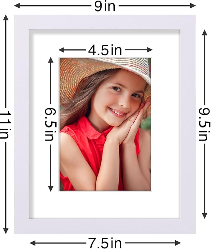 Vittanly 8x10 Picture Frames Set of 9, Shatter Resistant Plexiglass, Display 5x7 Pictures with Mat or 8x10 without Mat, Photo Frames for Wall or Tabletop, Engineered Wood, White-Ruum Studio Home
