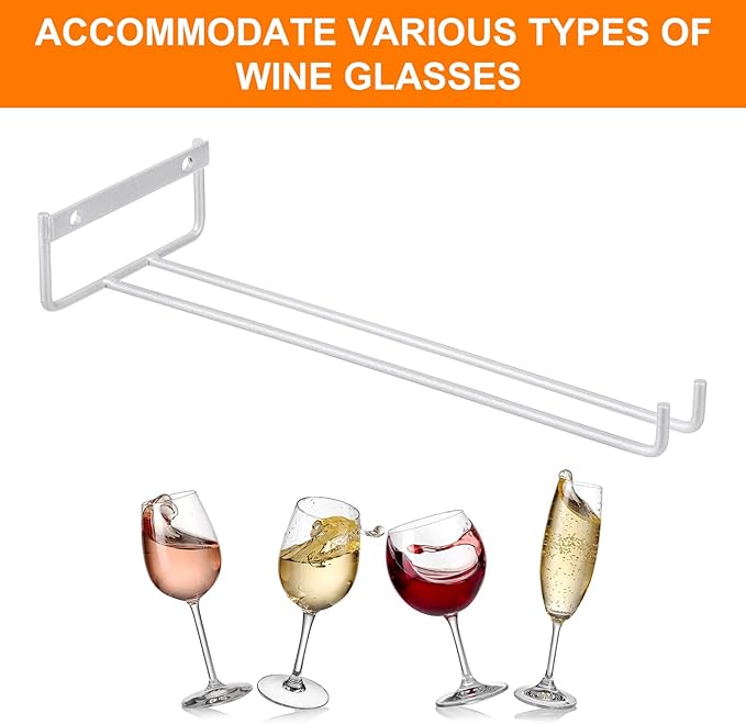 uxcell 5Pcs Wine Glass Rack, 11.22 Inch Iron Wine Glasses Rack Under Cabinet Stemware Rack - Wall Mountable Wine Glass Holder Storage Hanger for Bars Coffee Restaurants Kitchens, Silver-Ruum Studio Home